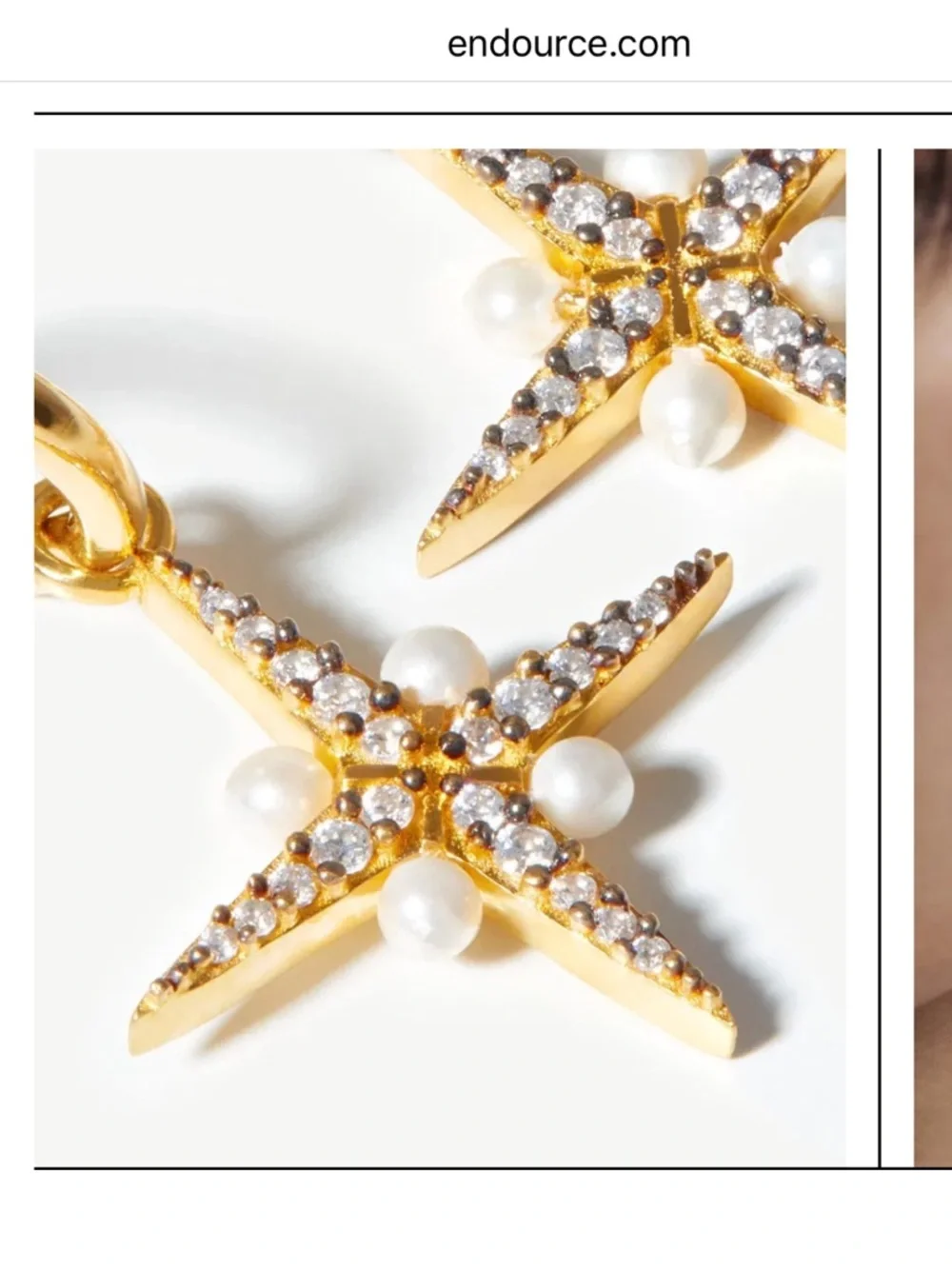 Genuine Missoma x Harris Reed 18K Gold Plated North Star Pearl Hoop Earrings - Picture 7 of 9
